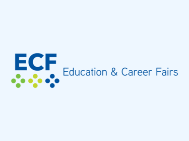 Blue background with ECF graphic logo "Education & Career Fairs"