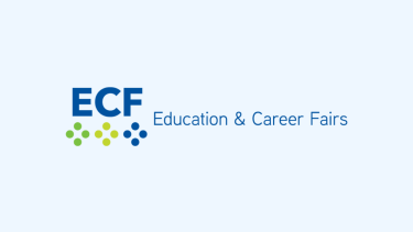 BNR - ECF Logo Blue background with ECF graphic logo "Education & Career Fairs"