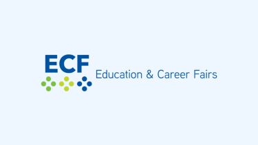 Blue background with ECF graphic logo "Education & Career Fairs"